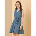 thumbnail image 4 of Unique Bargains Robe Chemise Sans Manches à Col Cranté Ceinturée pour Femmes, 4 of 6