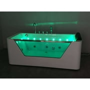 67 Luxury Whirlpool Bathtub with Panoramic Glass Window | 7 Hydro-Massage Jets, Waterfall Faucet & LED Chromatherapy | 1HP 750W Motor, Acrylic Spa Jetted Tub (110V) –Middle Drain