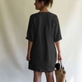 thumbnail image 6 of Elainilye Fashion Dresses for Women Summer Loose Casual V-Neck Solid Short Sleeve Dresses Cotton Linen Dress,Black, 6 of 9