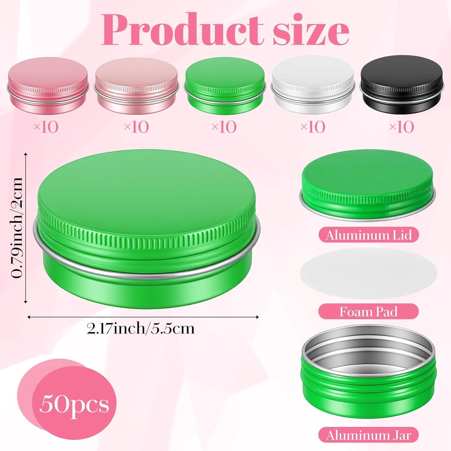 50 Pcs 1 Oz/30 ml Aluminum Tin Cans with Screw Lid, Refillable Travel Size Cosmetic Containers for Salves, Beard Balms, Candles, Lip Balm, Spices, DIY Cosmetic Storage (Multicolor)