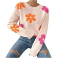 thumbnail image 2 of Cyber and Monday Deals BUIgtTklOP no boundaries Women's Floral Pattern Long Sleeve Drop Shoulder Sweaters Ribbed Knit Pullover Jumper Tops, 2 of 6