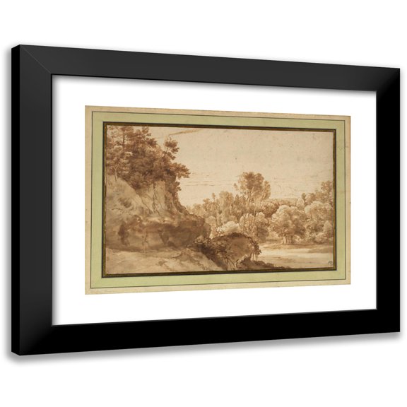 Herman van Swanevelt 14x11 Black Modern Framed Museum Art Print Titled - A Wooded Landscape (1629-1643)