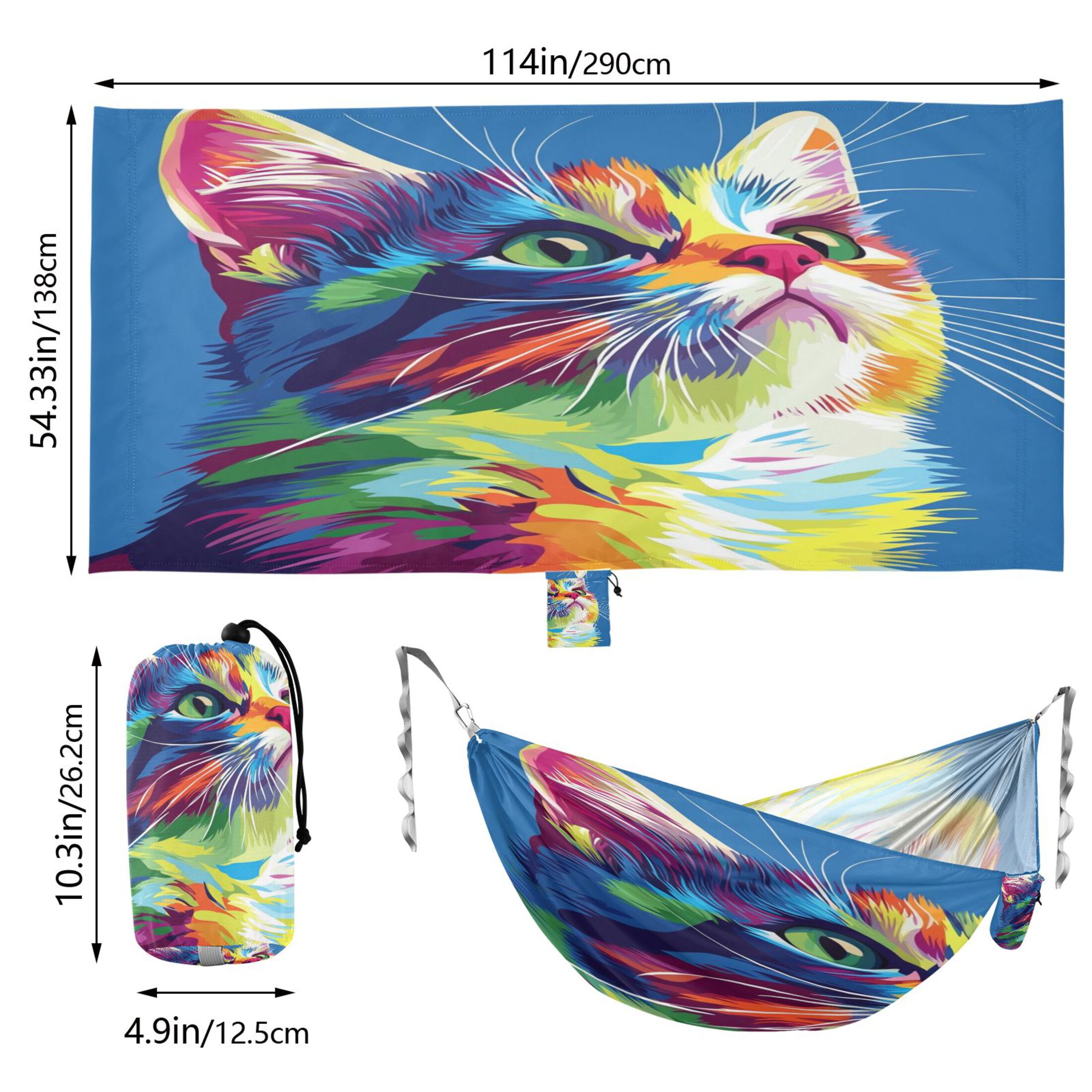 Hammock Camping Hammock Nylon Portable Hammock Travel Camping Hammock Colored Cool Cat Pattern