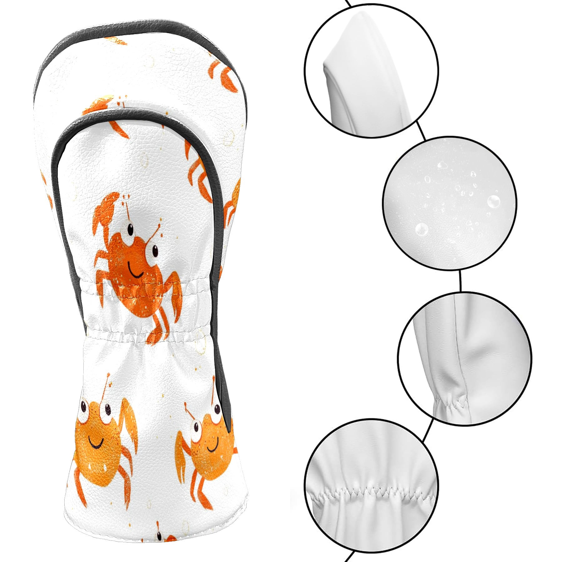 Golf Club Covers PU Leather Waterproof Head Covers for Fairway Woods Hybrids Crab Pattern Unisex Fits Most Brands
