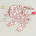 thumbnail image 4 of PENGXIANG Bébé Bébé Fille Gaufrette Tenue Fleur Impression à Manches Longues Col Rond Pull Tops Pantalon Bandeau 2Pcs Ensemble Vêtements d'Automne, 4 of 7