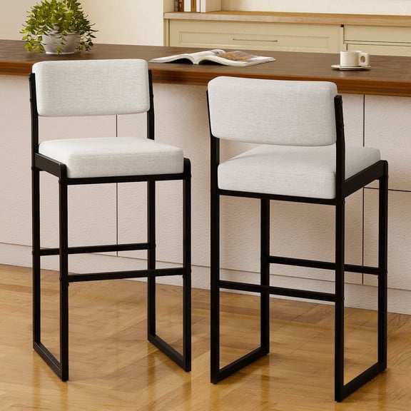 MultiHaven 30" Counter Height Bar Stools Set of 2,Modern Upholstered Stool with Thick Back & Seat for Kitchen Island,Bar,Cafe - Beige Fabric