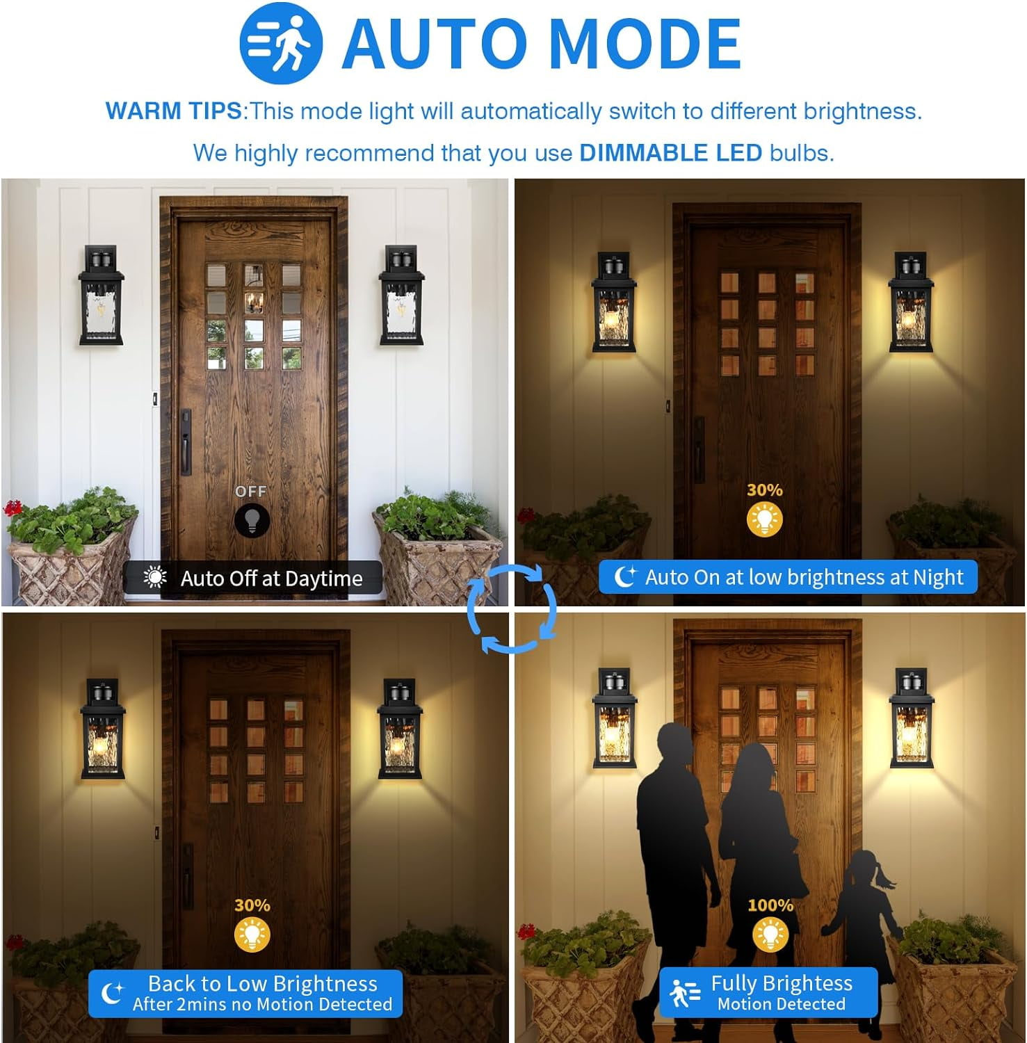 VIANIS Motion Sensor Outdoor Light Fixtures Wall Mount, 2 Pack Dusk to Dawn Outdoor Wall Lantern Sconce Lights, Moden Black Outside House Lights with Tempered Glass for Front Door, Patio