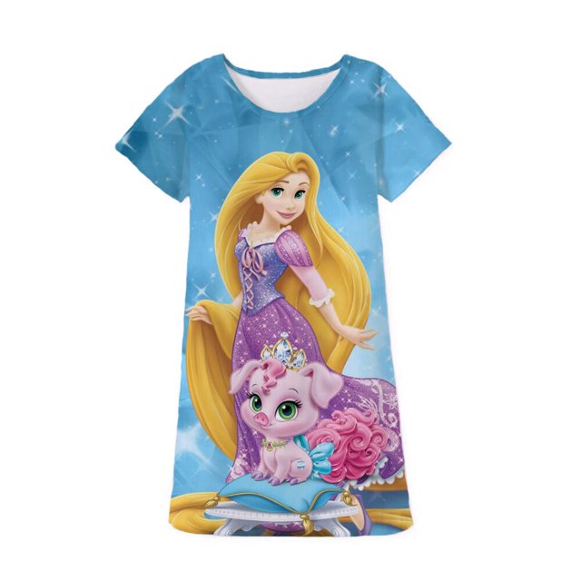 Camiseta infantil para niñas, ropa cómoda de manga corta para niños pequeños, recién llegada, vestido de princesa Jasmine de dibujos animados de Disney para Gir11T-12T Gao Jinjia LED