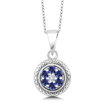 Gem Stone King 925 Sterling Silver Blue Created Sapphire and White Lab Grown Diamond Round Pendant Necklace for Women (0.42 Cttw, Gemstone Birthstone, with 18 inch Chain)