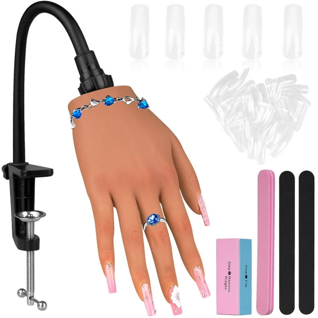 Mano de práctica para uñas acrílicas, mano de práctica de uñas de silicona con soporte, mano falsa flexible para práctica de uñas, maniquí de mano de entrenamiento de uñas para principiantes, tecnolog