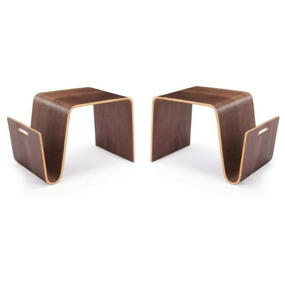 Home Square 26" Wood Rectangle End Table in Walnut Brown - Set of 2