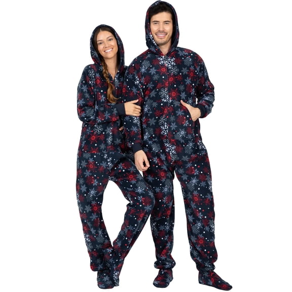 Footed Pajamas - Snowed In Adult Hoodie Fleece One Piece - Adult - Double XL/Wide (Fits 6'4 - 7'0")