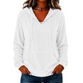 thumbnail image 3 of Aboser Womens Retro Velour Hoodies Dressy Casual Long Sleeve Pullover Tops Comfy Soft Velvet Sweatshirt Fall V Neck Hoodie with Pocket, 3 of 6