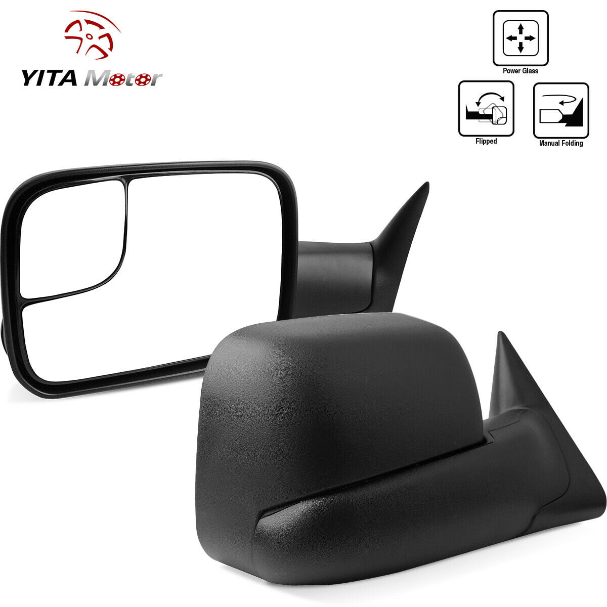 ECCPP Towing Mirrors W/Brackets Replacement fit for 1998 1999 2000 2001 Dodge Ram 1500 2500 3500 Truck Power Heated Black Manual Side View Mirrors