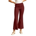 thumbnail image 2 of CQONEPT Women's Split Hem Flare Pants Elastic Waist Casual Office Elegant Cropped Dress Pant Trousers with Pockets Wine L, 2 of 7