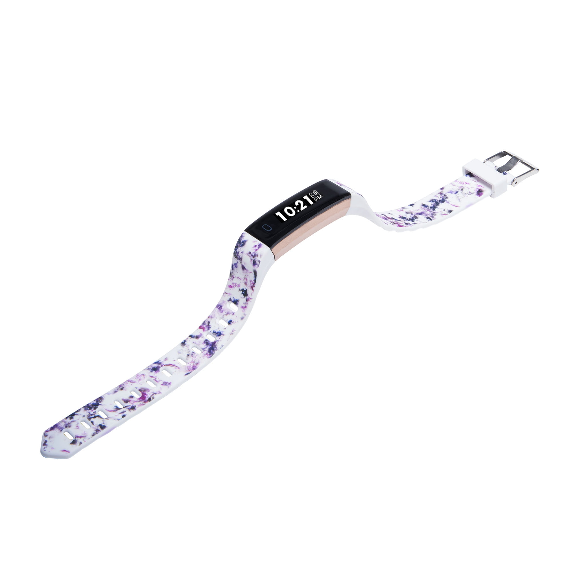 iTech Sport Activity Tracker Smart Watch with Interchangeable Strap, White Floral/Purple