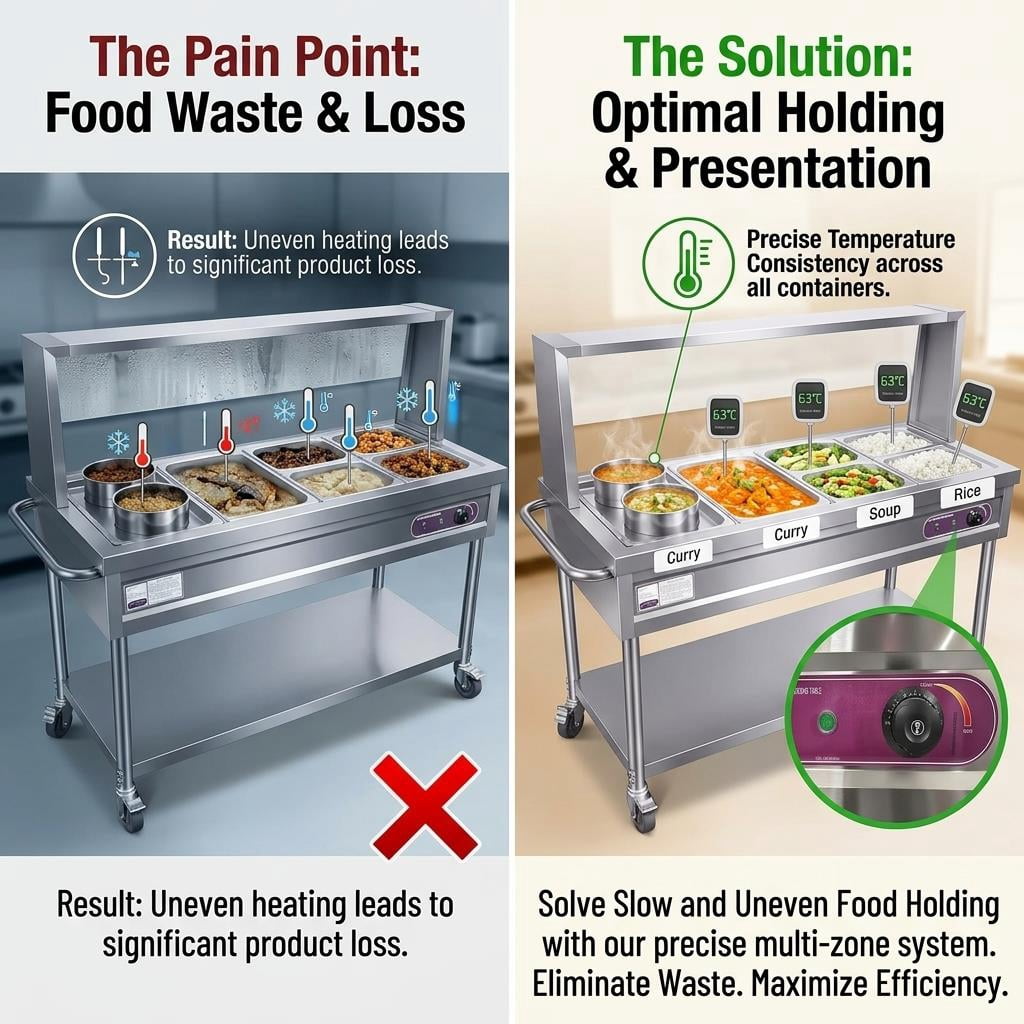 Adjustable Temperature 30℃-110℃ Commercial Food Warmer,Electric Steam Table with Shield Undershelf Wheels,Food Grade Stainless Steel Server for Hotel Catering