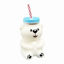 Elainilye Bear Straw Cup 20oz Glass with Straw for Cute Mugs Coffee Beer Drinks Home Office Use Dishwasher Safe Reusable Drinking Glassware