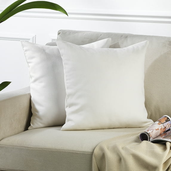 3S Brother's Solid Color Cushion Cover Velvet Look Home Décor Throw Pillow Case with Invisible Zipper Set of 2 Pieces for Chair Couch Bedroom & Livingroom Décor Pillowcase - White 22"x22" Each