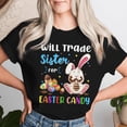 thumbnail image 2 of Bunny Eat Chocolate Eggs T-Shirt, Funny Will Trade Sister for Easter Candy Tee for Women, Cute Spring Holiday Shirt with Bunny and Eggs Graphic, Humorous Family Easter Outfit, Festive Gift, 2 of 3