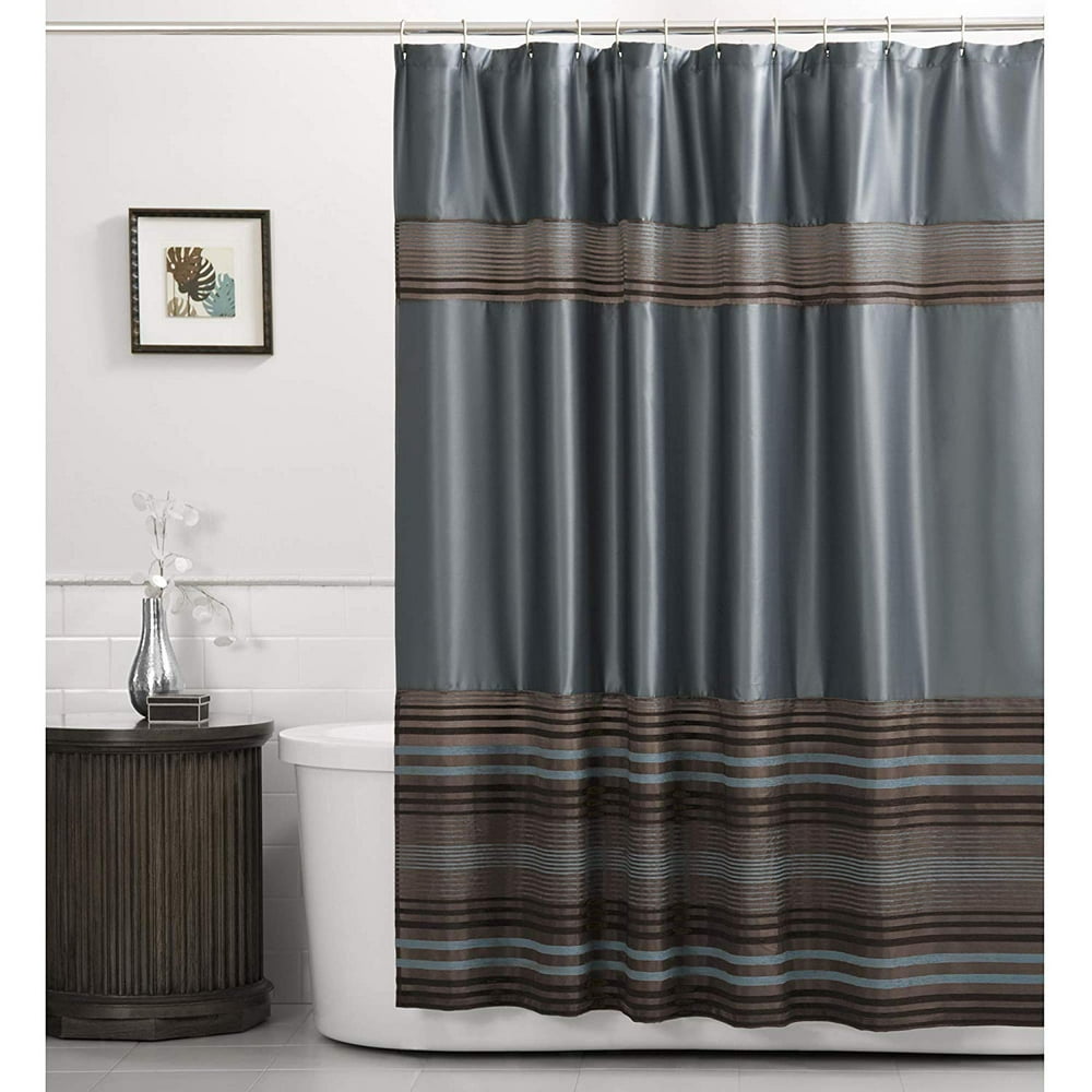Mark Chenille Striped Fabric Shower Curtain, Blue, polyester By MAYTEX
