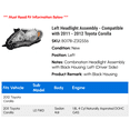 thumbnail image 2 of Left Headlight Assembly - Compatible with 2011 - 2012 Toyota Corolla, 2 of 2