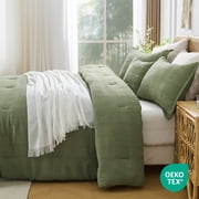 Regency Heights Waffle Weave Comforter Set with Throw Blanket, 5-Piece Textured Comforter for All Season, Full/Queen Lightweight Waffle Bedding Set for Bed & Sofa Couch, Green