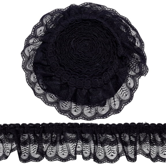 5 Yards Black 3-Layer Pleated Lace Edge Trim 3.46inch Wide Organza Lace Pleated Edge Ribbon Mesh Chiffon Ruffle Trim for Sewing Edging Trimming Curtain Blanket Clothing Home Decor DIY