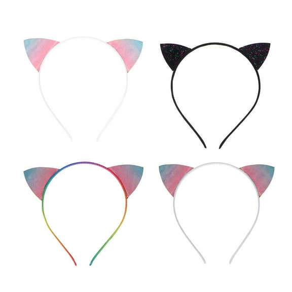 CRILSTYLEO 4Pcs Sparkly Cat Ears Headbands Costume Accessory for Daily Use with Non-woven Fabric