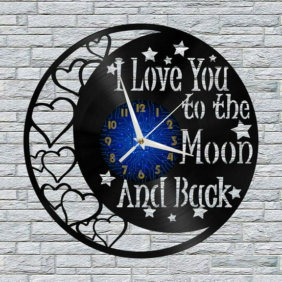 I Love You to The Moon 12 Inch Vinyl Record Wall Clock - Silent, Creative, and Unique Clock for Living Room, Entryway, or Bedroom Decor - Perfect Gift Idea(12 inchs B without LED)