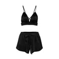 thumbnail image 4 of Yongwang 3 Piece Sleepwear for Women Feather Trim Bell Sleeve Long Dress Robe with Cami Shorts Sleepwear Loungewear Set, 4 of 9