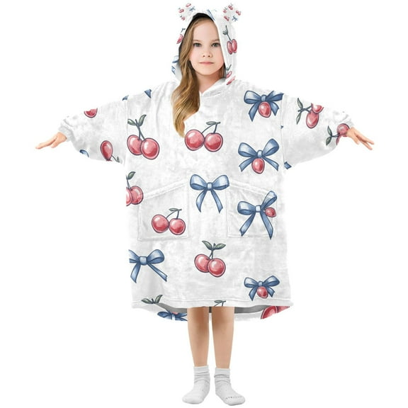 joogoo Wearable Blanket Hoodie for Cherry Bow Oversized Sherpa Hooded 3-14 YR M