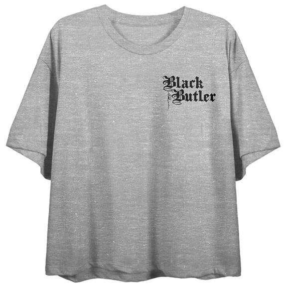 Black Butler Gothic Art Crew Neck Short Sleeve Gray Heather Women's Crop Top-Medium