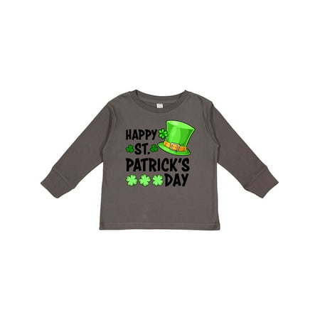 

Inktastic Happy St. Patrick s Day Green Hat and Clovers Gift Toddler Boy or Toddler Girl Long Sleeve T-Shirt