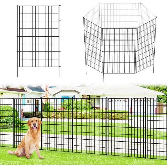 Garden Fence Metal Decorative Fence H x W ( Panels Total Length . ft) Dog Fence No Dig Fence Rustproof Animal Barrier Fencing for Dog Rabbits and Patio Yard