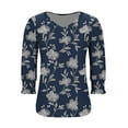 thumbnail image 4 of T-shirts for Women Plus Size 3/4 Sleeve V-Neck Printed Casual Blouses Shirts Blue M, 4 of 4