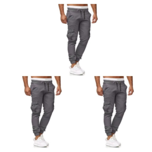 Pantalones de algodón Qarigey para hombre color sólido con varios bolsillos lavable con cordón
