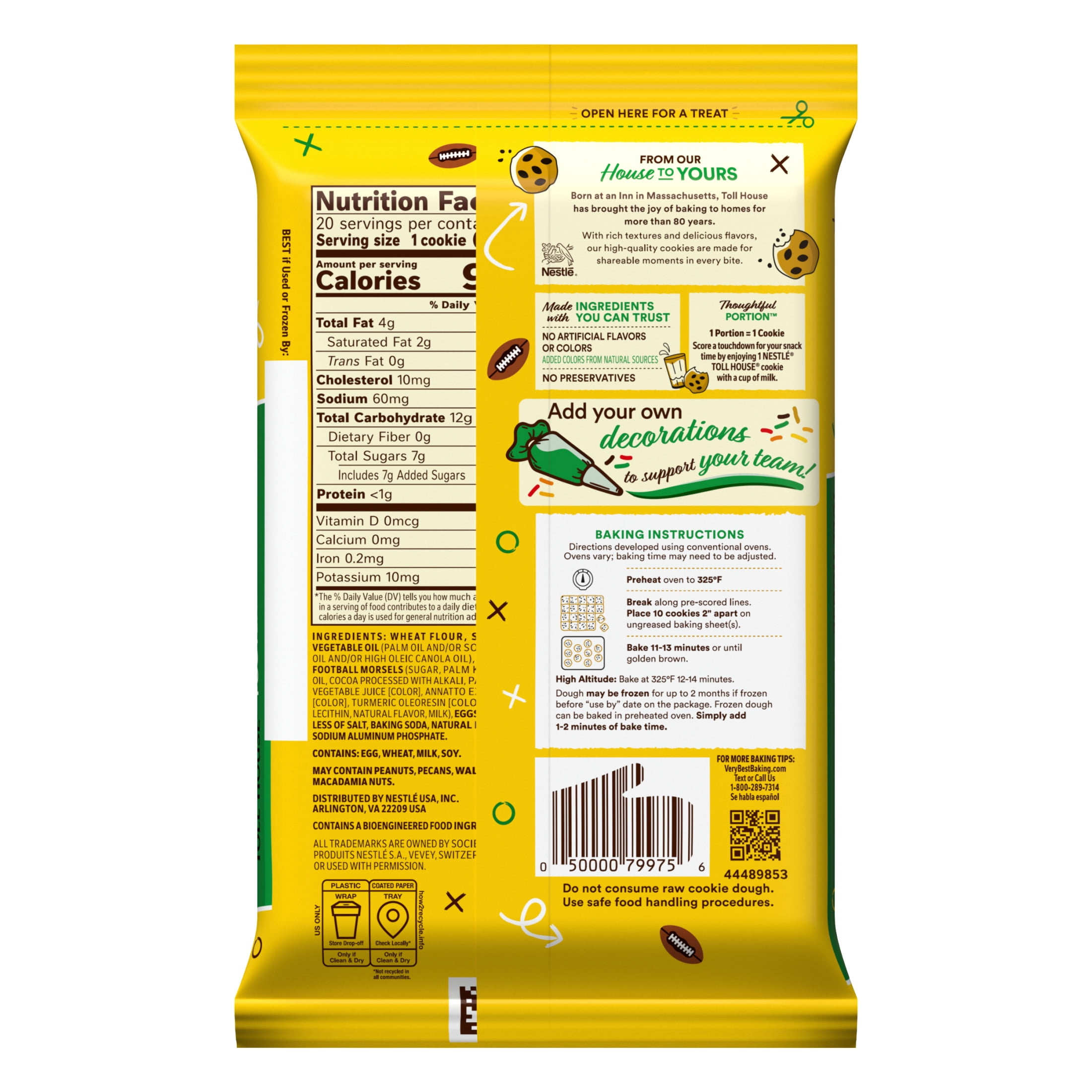 Nestle Toll House Football Cookies, Sugar Cookie Dough, Football Snacks, 20 Cookies 14 oz