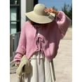 thumbnail image 3 of Women's Tie Front Bow Cardigan Sweaters Oversized Chunky Long Sleeve Open Front Knit Sweater Tops, 3 of 6