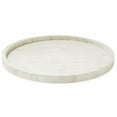 thumbnail image 2 of Rudraksha Corporation Bone Inlay Round Serving Tray, Minimalist Rectangular Pattern, Ivory Off-White, Raised Edge, 1 Piece, 2 of 4