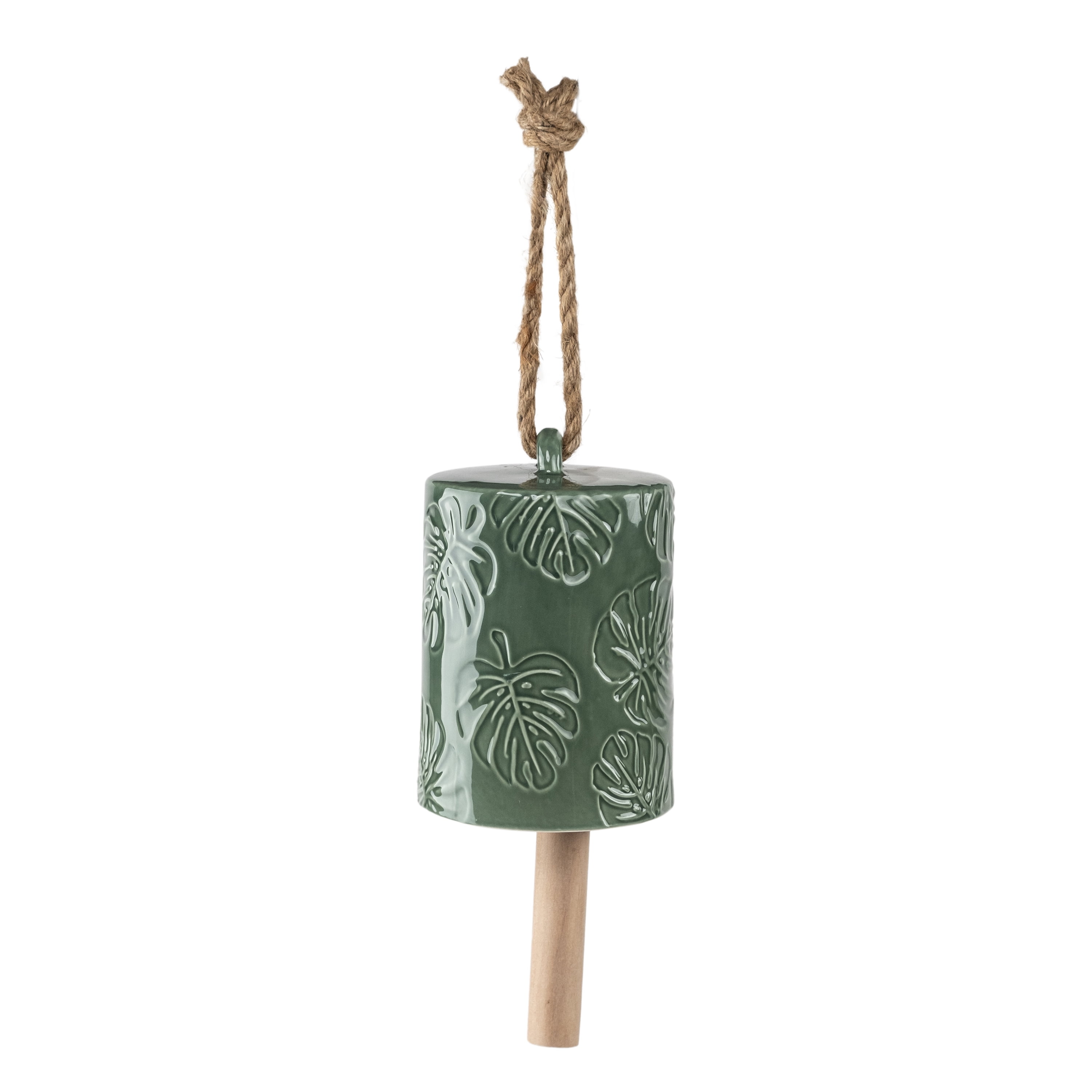 Mainstays Outdoor 18"H Monstera Green Ceramic Bell Wind Chime, 1.72 lb weight
