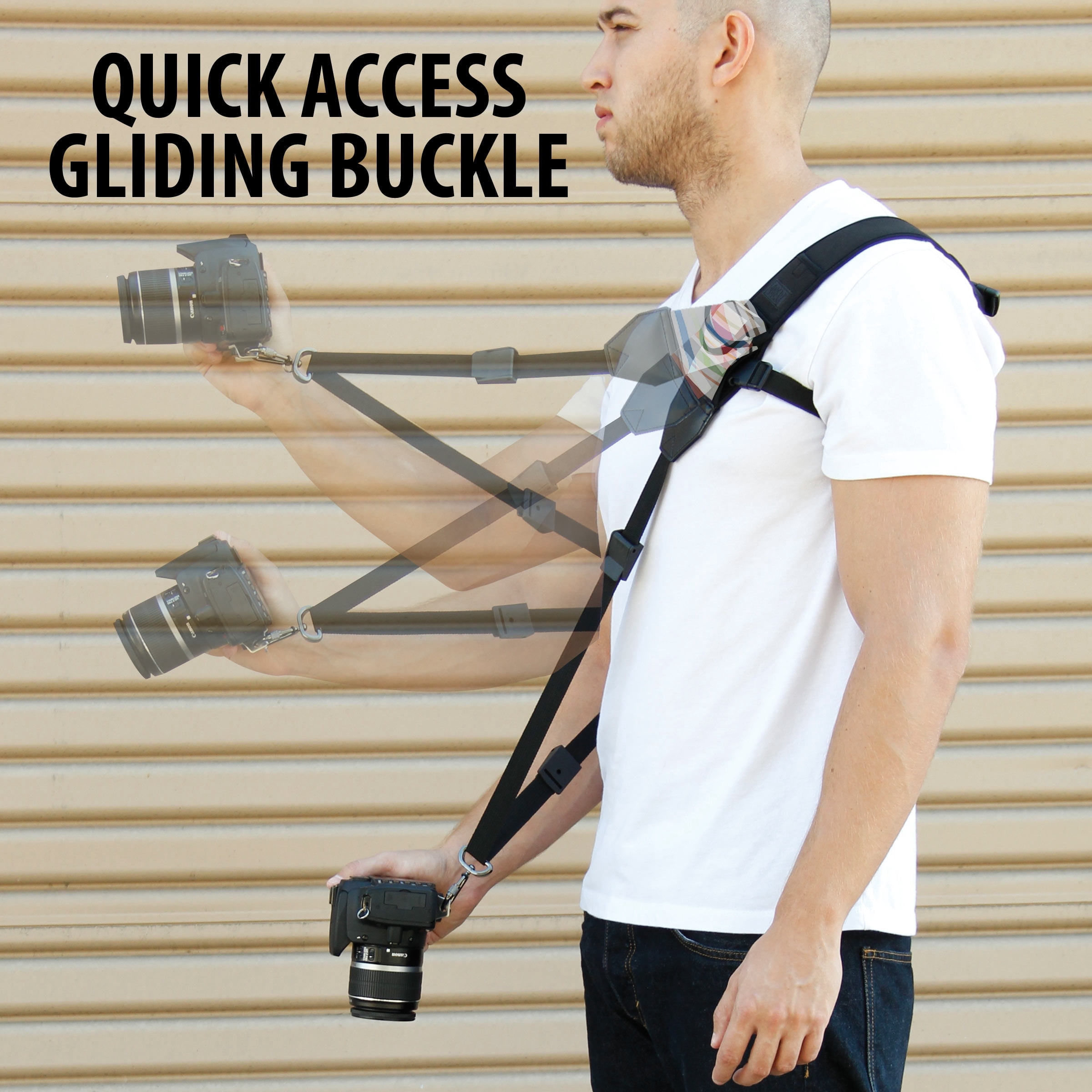 USA GEAR TrueSHOT Rapid Fire Camera Neck Strap Sling, Striped