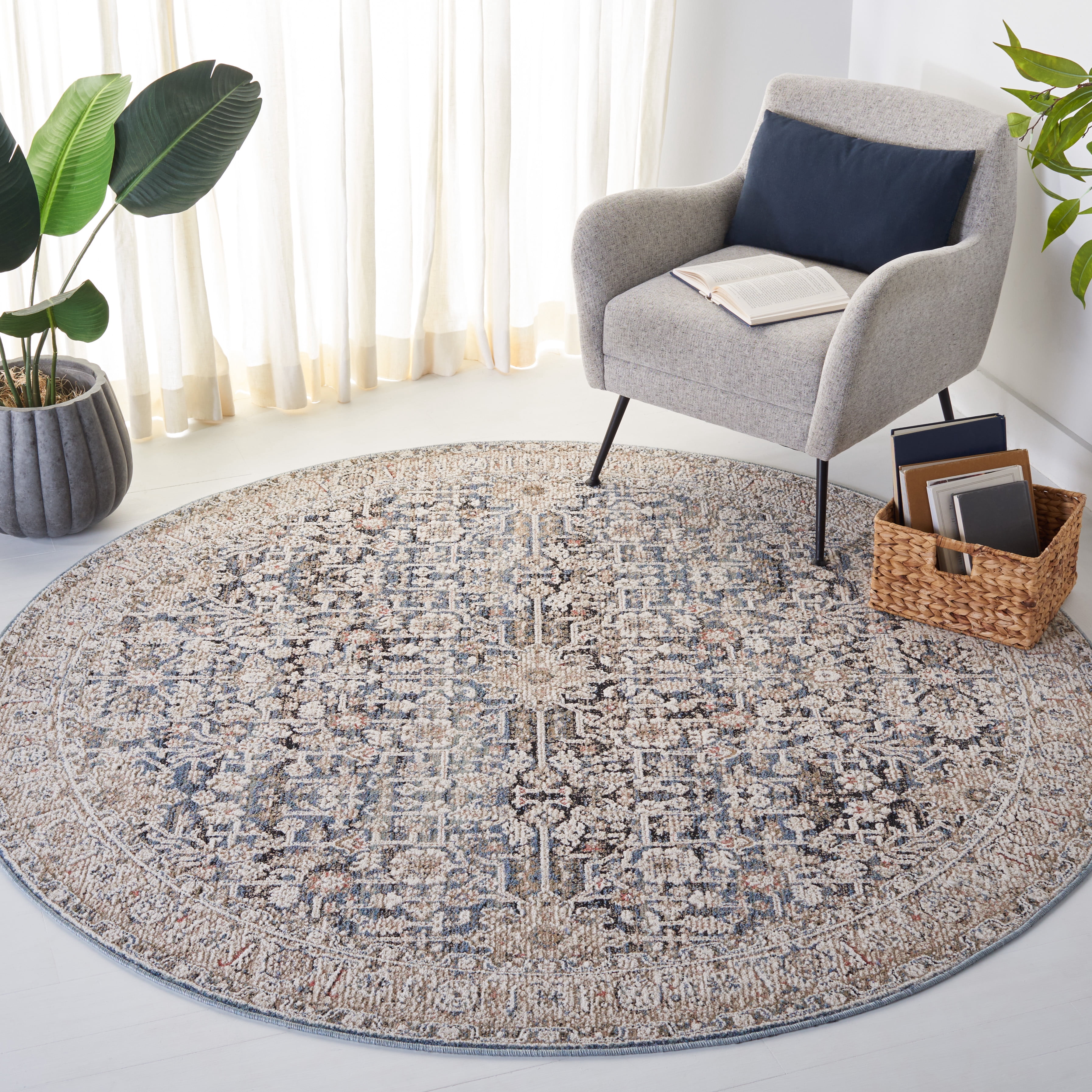 SAFAVIEH Vivaldi Roberta Abstract Area Rug, Blue/Ivory, 6'7" x 6'7" Round