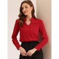 thumbnail image 2 of Camisa abotonada Allegra K Cuello alto escote En V recortado Rojo M, 2 of 5