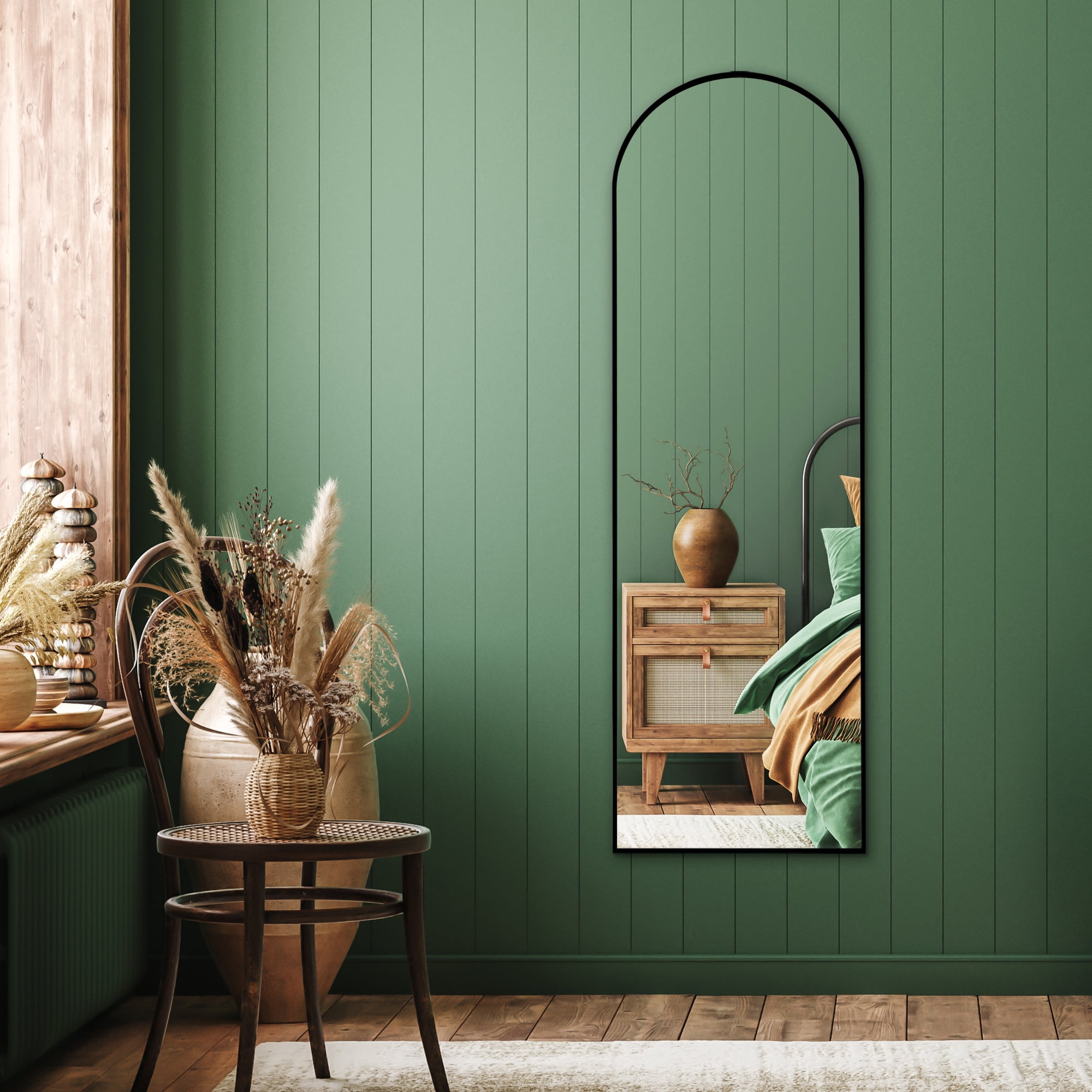 Americanflat - 18x58 Black Arched Full Length Mirror With Stand Full Body Mirror for Bedroom Living Room Bathroom