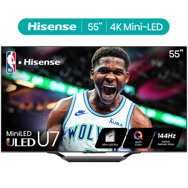 Hisense 55-Inch Class U7 Series Mini-LED Pro ULED 4K UHD Google Smart TV (55U7N) - QLED Quantum Dot Color, Dolby Vision, Native 144Hz, Up to 1500-Nit, Full Array Local Dimming, Motion Rate 480