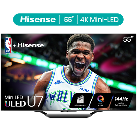 Hisense 55-Inch Class U7 Series Mini-LED Pro ULED 4K UHD Google Smart TV (55U7N) - QLED Quantum Dot Color, Dolby Vision, Native 144Hz, Up to 1500-Nit, Full Array Local Dimming, Motion Rate 480