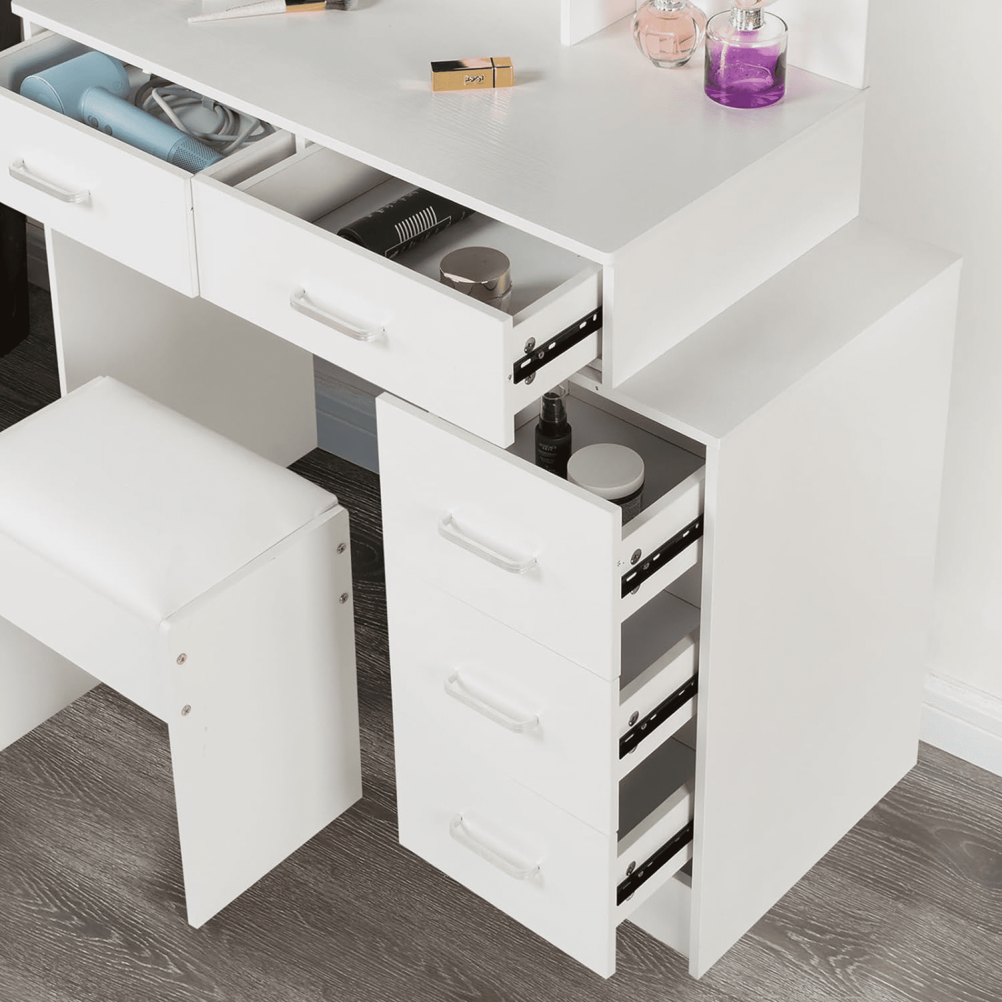 White Vanity Table Adjustable Dressing Table with 4 Drawers