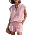 thumbnail image 2 of Women'S Two Piece Sets Summer V Neck Sleeveless Shorts Set Pink L, 2 of 7