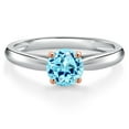 thumbnail image 3 of Gem Stone King 925 Silver and 10K Rose Gold Blue Apatite Solitaire Engagement Ring for Women | 0.50 Cttw | Round 5MM | Gemstone Birthstone | Size 7, 3 of 6